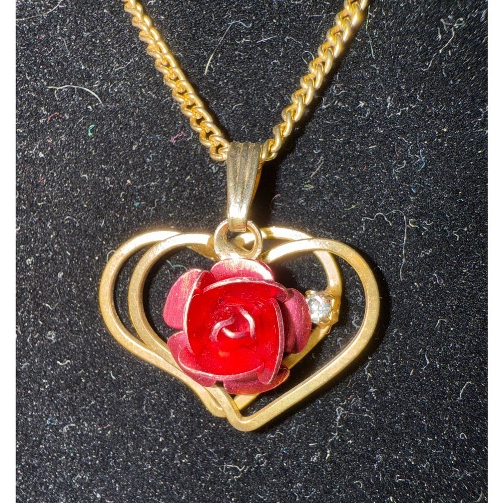 Vintage double heart with rose necklace